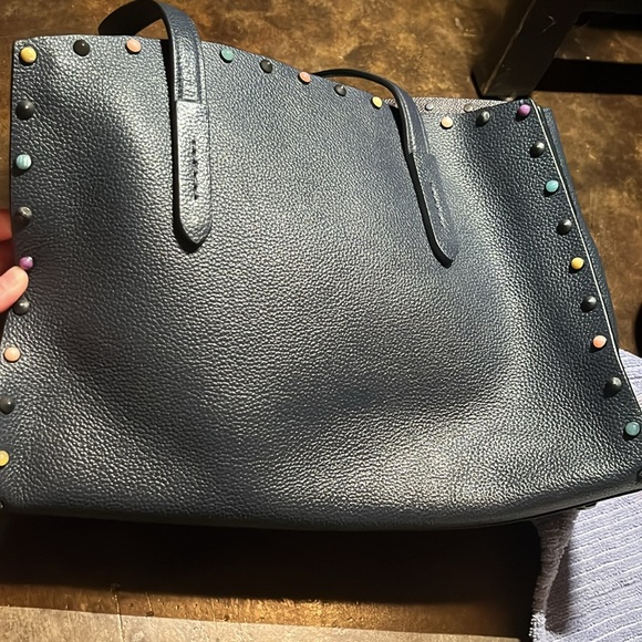 Dark Navy Blue Coach Purse with Multicolored Beading - Picture 2 of 6